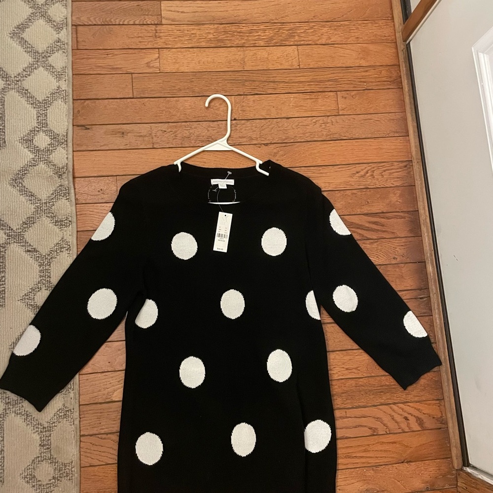 NWT New York & Company Black Sweater with White Dots